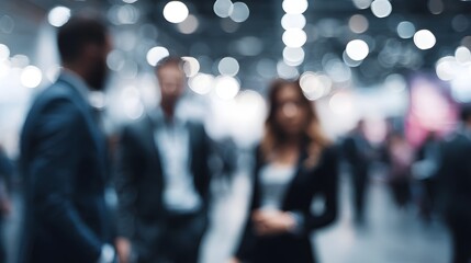 Professionals networking at an international trade fair