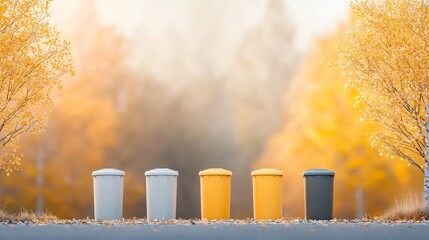 Recycling awareness campaign urban park waste management autumn colors front view environmental responsibility