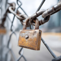 Secure Padlock and Chain Link Fence