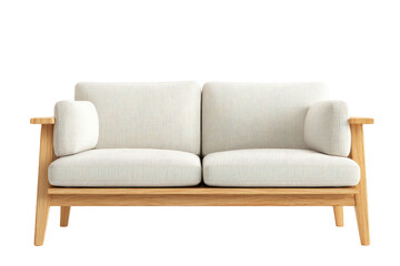 Light beige couch with wooden frame