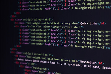 Tag cloud illustration with tech and coding keywords: software, HTML, CSS, programming, and computer. A clean, modern digital design for web dev themes.