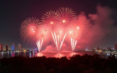 Fireworks Performance On National Day In Ho Chi Minh City, Vietnam. High quality