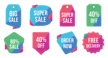 Fototapeta premium Vector art of big sale super sale order now free delivery tags isolated on white background