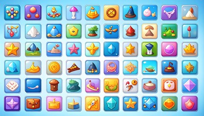 Colorful Game Icons Collection: Bright and Engaging Visual Assets for Mobile Games