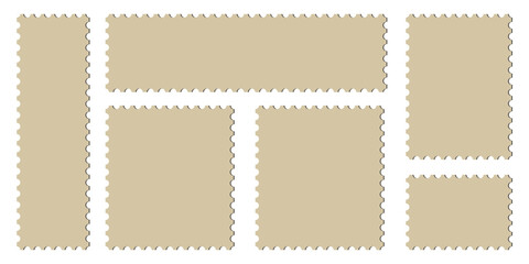 Postage stamp frame collection. Blank empty postage postmarks shapes border collection