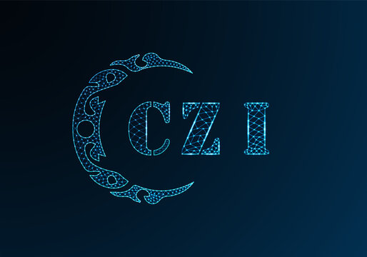 Low poly letter logo CZI design. CZI letter logo low poly vector design on blue color gradient background. CZI logo low poly design