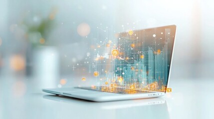 Innovative data visualization in technology office setting digital art modern environment close-up conceptual design