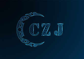 Low poly letter logo CZJ design. CZJ letter logo low poly vector design on blue color gradient background. CZJ logo low poly design