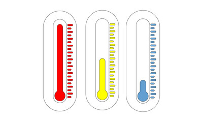 Thermometers in red, yellow, and blue showing temperature levels.