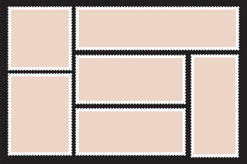 Set of blank postage stamps. Blank postage postmark. Empty mail delivery template.