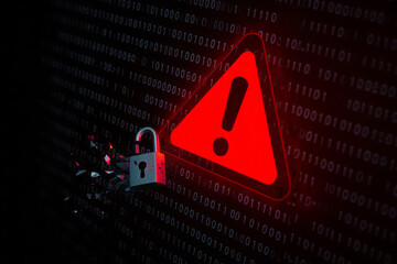Cybersecurity warning alert with open padlock and exclamation mark