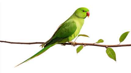 Green Parrot Perched on Branch Vibrant Feathers