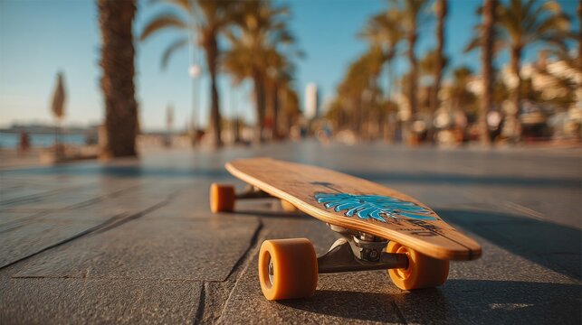 Longboard on a Sunny Beach Promenade - Powered by Adobe