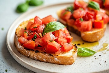 Rustic bruschetta with fresh tomato and basil