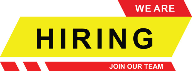 modern, we are hiring, banner design in yellow and red with bold text