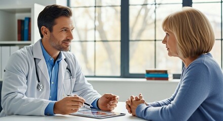 Fototapeta premium Ethical Consideration Shown by Doctor Explaining High-risk Treatment With Care and Patient-focused Integrity