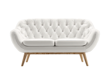 White tufted sofa with light-wood legs
