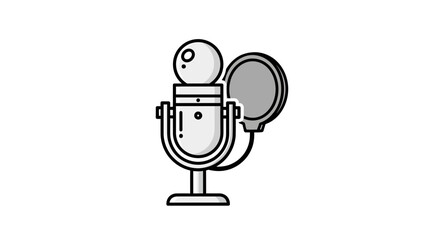 Fototapeta premium Illustration of a studio microphone with a pop filter in shades of gray and black outlines