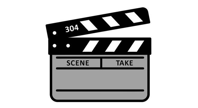 Illustration of a film clapperboard with scene and take labels commonly used in filmmaking production