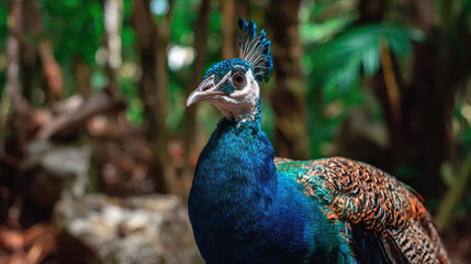 Fototapeta premium Peacock Jungle Setting Natural Light Depth of Field
