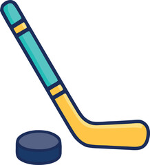 Hockey Stick with Puck, Ice Hockey Equipment Sports Icon Vector Illustration Isolated on White