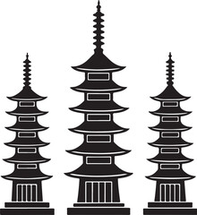 Japanese Pagoda Silhouettes Illustration