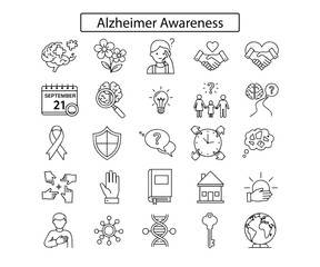 Fototapeta premium Alzheimer's awareness Icons: Black & Line Art Graphics