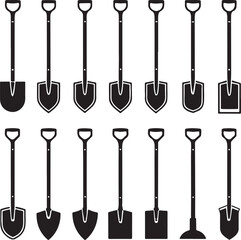 Naklejka premium Collection of Shovel and Spade Silhouettes