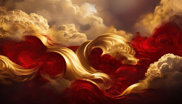 abstract gold and red swirling clouds background