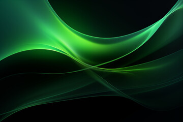 Naklejka premium Abstract green glowing background with dark shapes and black rough texture.