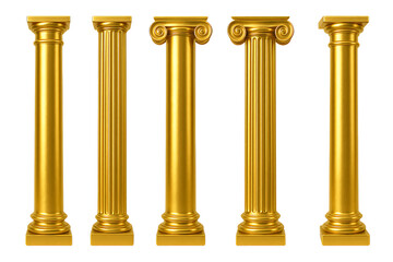Fototapeta premium Set of golden greek or roman arc columns in various styles including doric ionic corinthian capitals isolated on transparent background