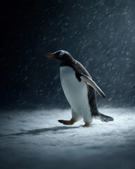Fototapeta premium Penguin Snow Storm Dramatic Light
