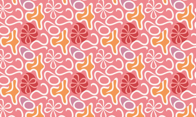 Groovy 70s Retro Easter Seamless Pattern with Decorated Eggs and Flowers