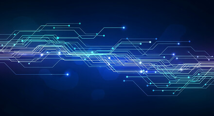 Fototapeta premium Abstract Circuit Board Design with Glowing Blue Lines.