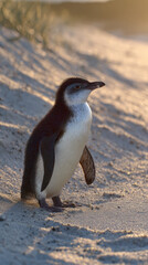 Obraz premium Penguin on a Beach Soft Morning Light Clean Background