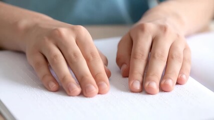 Hands reading braille book closeup - Powered by Adobe