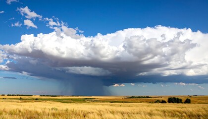 Fototapeta premium Dramatic prairie landscape featuring towering storm cloud and vibrant grassland
