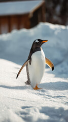 Obraz premium Penguin Playing in Snow Natural Light Clean Background