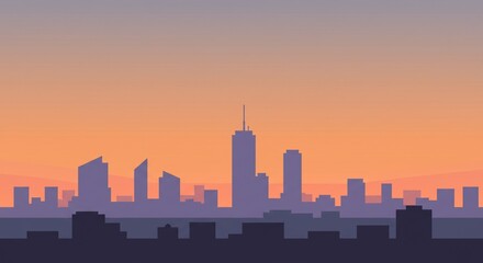Fototapeta premium Cityscape Silhouette at Sunset: A Gradient Sky Over Urban Buildings