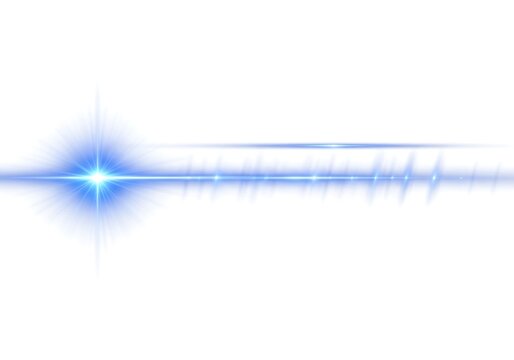 Blue lens flare with starburst effect, isolated on white background