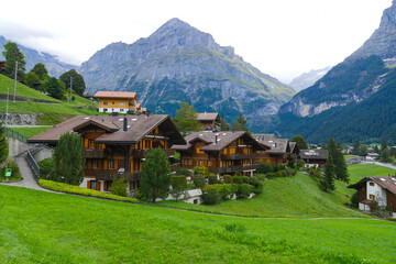 Obraz premium View of Grindelwald village in Switzerland.