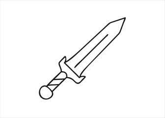 A simple line art depiction of a sword as a clean graphic symbol representing combat or weaponry isolated on white background