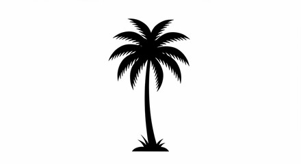 Obraz premium Solitary Palm Tree Silhouette Against a Clean White Backdrop, Minimalist Tropical Icon