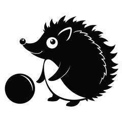 Hedgehog Rolling Ball vector clean black silhouette design white background