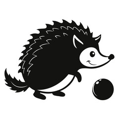Hedgehog Rolling Ball vector clean black silhouette design white background