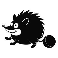 Hedgehog Rolling Ball vector clean black silhouette design white background