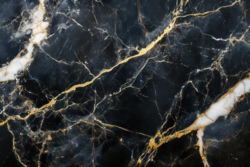 Fototapeta premium Black Marble Surface with Elegant White and Gold Veins