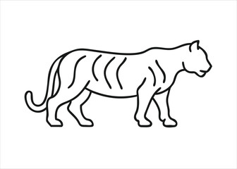 Striking black and white line art silhouette of a majestic tiger with intricate details isolated on white background for graphic design projects