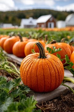 Expansiva hect&aacute;rea de calabazas en el campo de Vermont durante la temporada de cosecha oto&ntilde;al