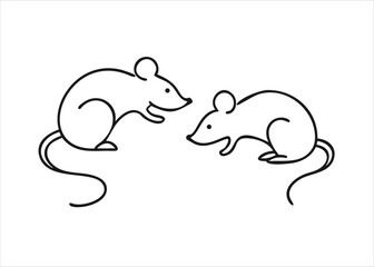 Charming simple line art depicting two playful rodents engaged in activity isolated on white background